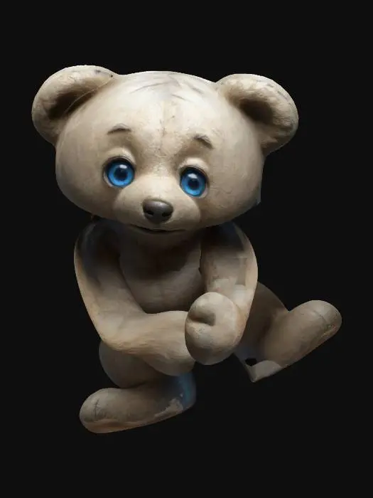 3D model for create a teddy bear, super cute, 3D,full body, standing, arms outstretched, oversized head, big blue eyes,  realistic, etched details, carved details. Thick and clean edges. Well-lit. apose, detailed face,character design,highest quality,highest resolution,insane detailed,