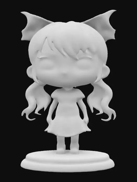3D model for chiby style,mavis dracula from transilvania,full portrait.orange eyes .ensure great feminism
.standing on a round clay base. 