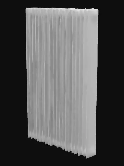 3D model for The object is a vertically rectangular, gray item featuring a series of parallel grooves and ridges, giving it a structured, industrial texture., 