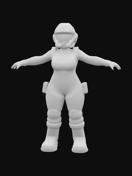 3D model for create a Feminine curvy person wearing a bright orange and black protective suit with a helmet, featuring a combination of smooth and rugged textures.3D.full Body.T-Pose.
