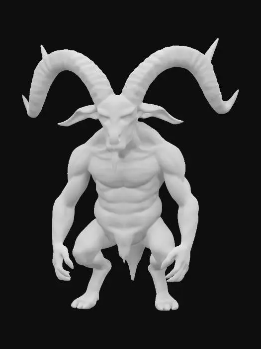 3D model for Create a 3D model of agoat-headed demon with large horns, very strong. strong full body, very strong and muscles goat legs, physical constructionist, standing posture, demon skins, HD realistic, serious, red goat eyes, ultra details.