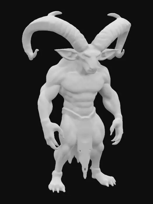 3D model for Create a 3D model of agoat-headed demon with large horns, very strong. strong full body, very strong and muscles goat legs, physical constructionist, standing posture, demon skins, HD realistic, serious, red goat eyes, ultra details.