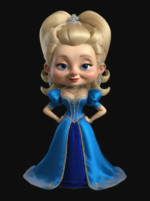 3D model for cartoon character.Madame de Pompadour.3D.full body .standing great elegance.Pompous Blond long Hair.wiener ballroom dress