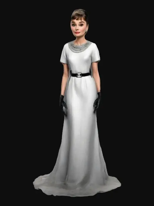 3D model for #women#, beautiful elegant.it is Audrey Hepburn.3D.Standing .wearing a Chanel runway dress outfit.