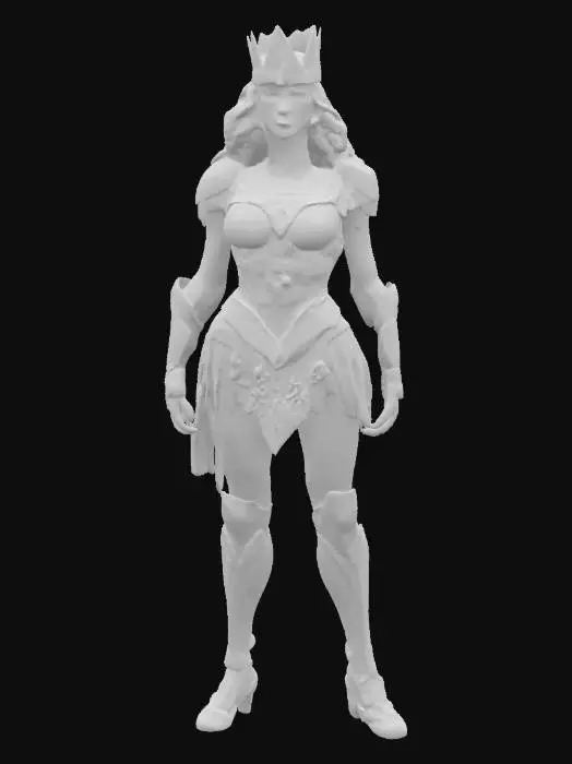 3D model for comic style. Create a detailed Modell of a Wonder Woman-inspired action figure. 3D. standing. Full Body. The figurine should wear realistic red, blue, and gold armor, she has a golden tiara, and silver bracelets. Use bright colors.Highly detailed. Highly textured. Bold embossed and deeply etched features.