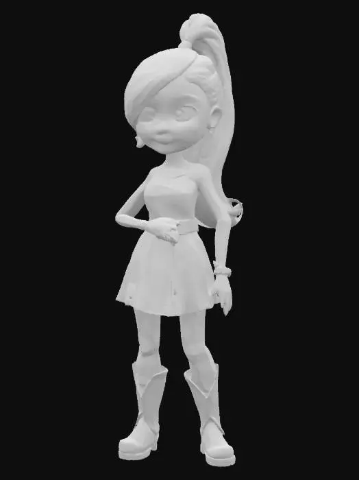 3D model for cartoonish; Art-Style:Pixar; ultra-realistic; A cute 20 year old Cave Female; Standing; full body, ;with great elegance; fantastic female proportion; she is wearing a short dress with leopard Pattern; she got pompous red Hair,in a Ponytail; Highly detailed. Highly textured. Bold embossed and deeply etched features.