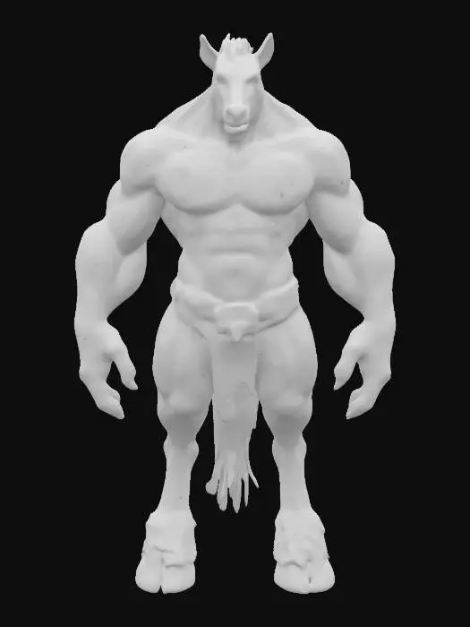 3D model for Pixar style; fantastical creature,resembles Centaur,Greek mythology,depicted with a massive, muscular body,realistic skin Colors brown tones, giving it a rugged and imposing appearance,the image is realistic with a touch of fantasy, suggesting mythology Ultra-High detailed. Highly textured.Bold embossed and deeply etched features.