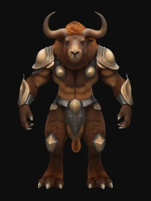 3D model for High resolution, Fantasy, Highly Detailed, Ultra Realistic, furry fur, brown beartaur, armored, Full Body, Symmetrical Body
