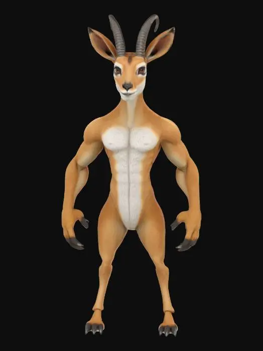 3D model for realistic. anthropomorphic. full body.a muscular anthro gazelle .ultra detailed fur texture covering body, good anatomy and realistic eyes. best quality