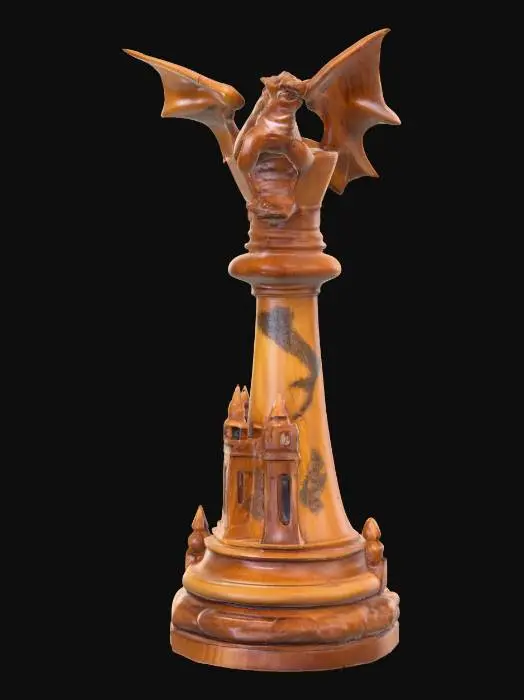 3D model for ultra realistic. a fantastic rook chess piece, made of polished wood.