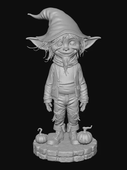 3D model for #Halloween2025#, semi ralistic tabletop miniatur ,halloween style goblin ,detailed,standing full size on a round cobblestone base.