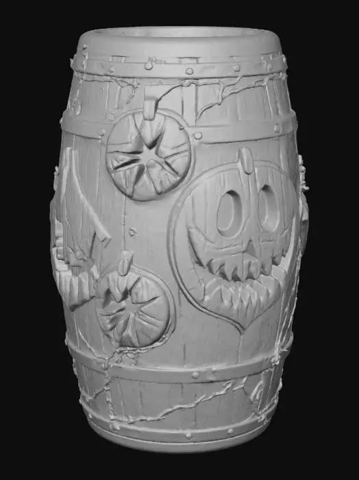3D model for #Halloween2025#, Wine barrel Halloween style ,hand carved , detailed masterpiece.