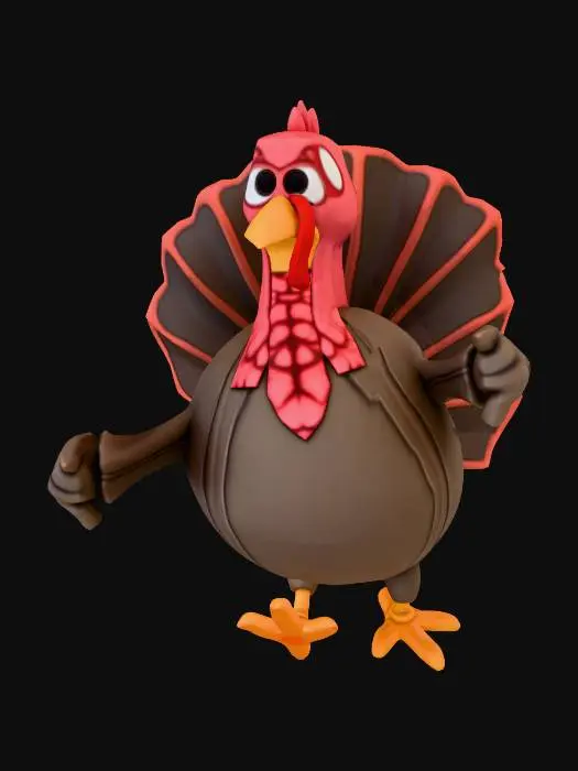 3D model for #Thanksgiving#, a low poly stylized comic turkey in a t-pose, humanoid  teen-style with great elegance .