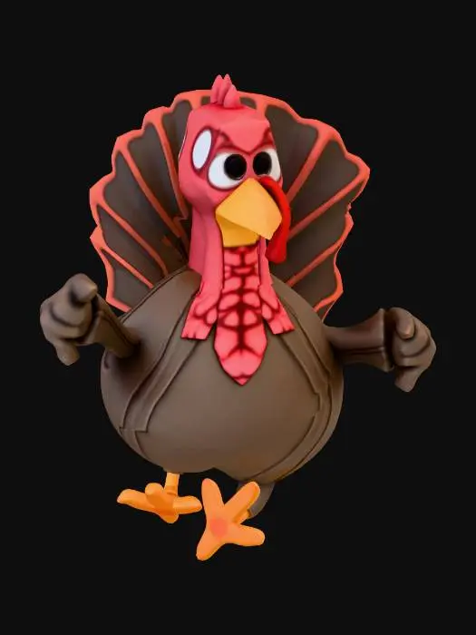 3D model for #Thanksgiving#, a low poly stylized comic turkey in a t-pose, humanoid  teen-style with great elegance .
