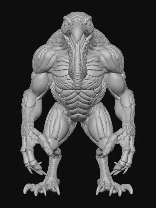 3D model for create a scary turkey monster creature, #Thanksgiving#, TTRPG Style,use lots of mussels, angry face.