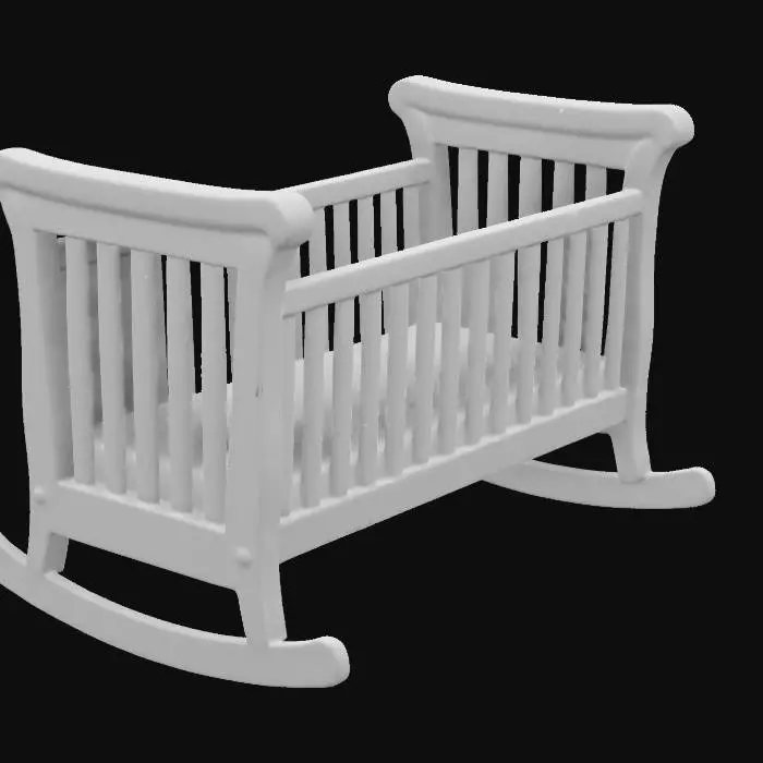 3D model for Ultra-Realistic,Create a rectangular rocking crib made of aged oak wood,realism.Detailed mesh, high resolution, deeply carved textures. natural realistic colors. distressed textures, Best quality, Well-lit, #ChristmasAdventure#, 