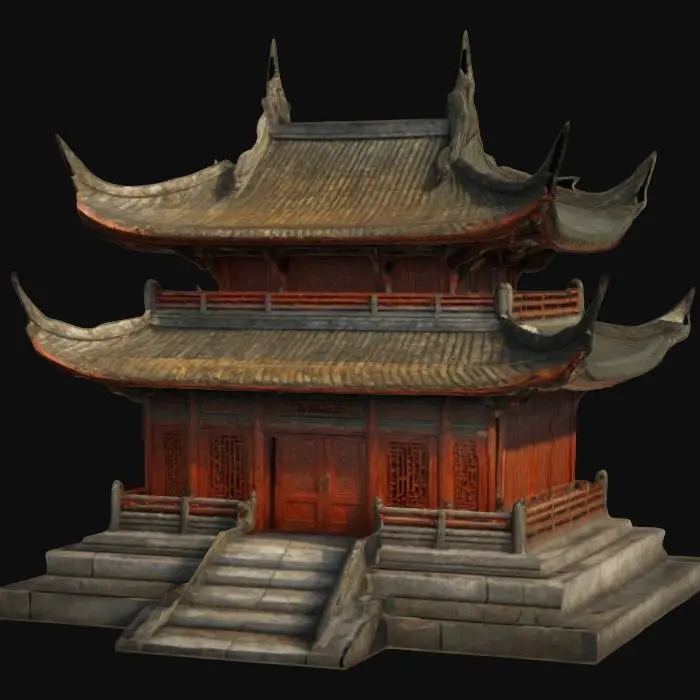 3D model for Ultra-Realistic,Create a rectangular Chinese pagoda, 3D, deep carved textures, natural realistic colors. distressed textures, Best quality, Well-lit. 