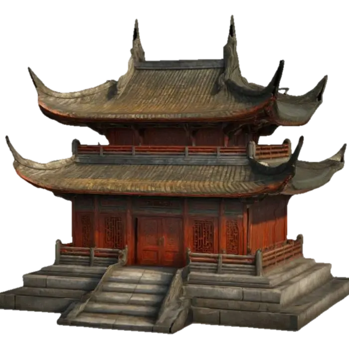 Ultra-Realistic,Create a rectangular Chinese pagoda, 3D, deep carved textures,… - Shrine 3D model, vytvořený pomocí AI