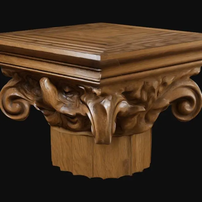 3D model for ultra realistic.architecture.create a capital.Hand carved details.very deep etched details.Thick and clean edges.Ensure all walls and features are thick. Include bold, recessed features with a depth of at least 2mm. Maintain sharp, clean lines. Embossed features to rise at least 2mm above the surface. Recess etched details at least 2mm deep for clarity.