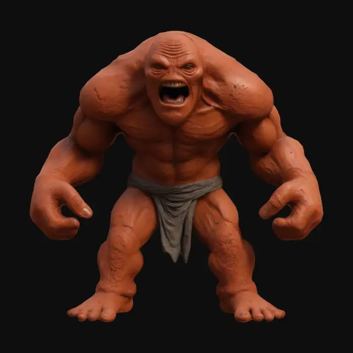 3D model for Ultra Realistic. create a Humanuid Bloobmen made from Red Clay, Bipedal Stone like Hybrid, could easily hide in rock unseen, Globular solid rocky like head with no visible ears, asymmetrical stone positions and layout of stacked stone slabs, rough, exaggerated heavy arms big fingers, aggressive fighting pose. feet/shoulder width apart, high resolution, best quality,detailed rocks,muted slightly vibrant colors,natural colors game asset, high Detailed, ell lit, Unreal Engine 5,distressed textures.