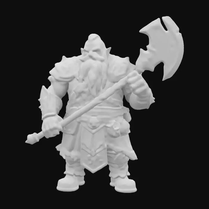 3D model for realistic. art-style :Dungeons & Dragons. Dwarf warrior leader.battle axe.terrifying,angry.printable.3D. 