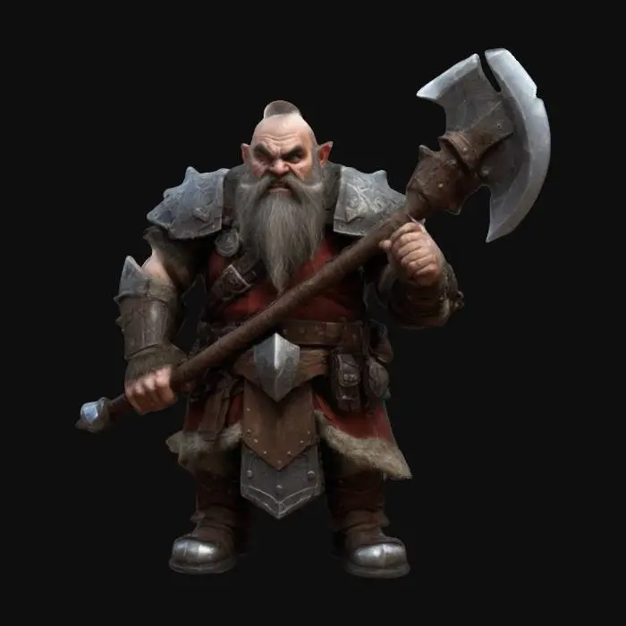 3D model for realistic. art-style :Dungeons & Dragons. Dwarf warrior leader.battle axe.terrifying,angry.printable.3D. 