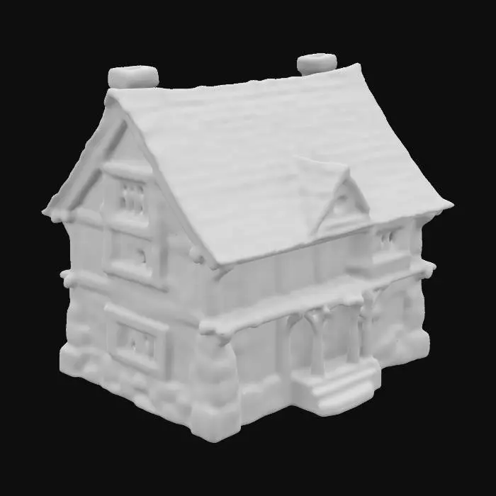 3D model for create a ultra-realistic. Square RPG fantasy house,wood Facade,roof tiles,rough Stone walls, pipes, Highly Detailed. Game Assets.Ensure all walls and features are very thick. Include bold, recessed features with a huge depth. Maintain sharp, clean lines. Embossed features to rise high above the surface. Recess etched details very deep for clarity.