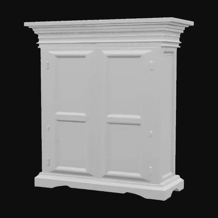 3D model for ultra-realistic, wooden carving of a rough medieval cupboard. Thick lines. Highly stylized, oak, Deeply carved details. clean lines and edges. distressed textures, accurate texture position, Best quality,  high resolution, 8k, ultra-high detailed, well-lit.