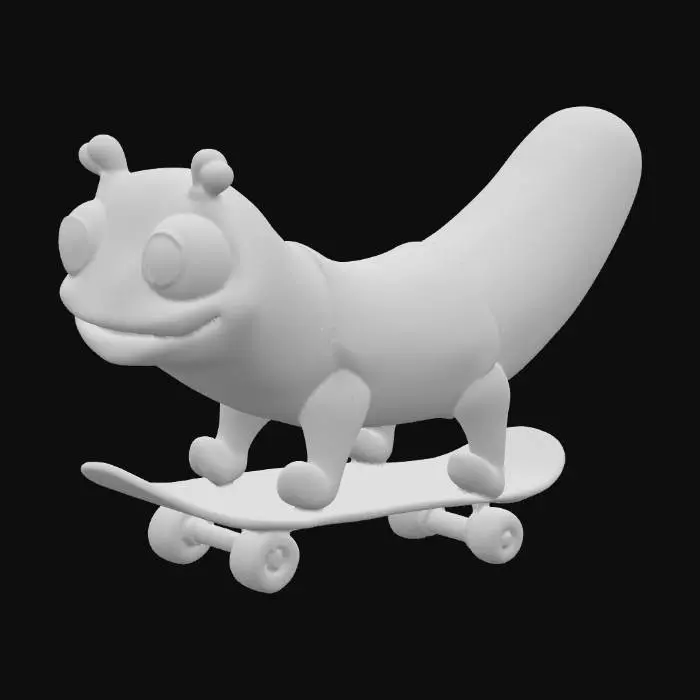 3D model for ultra realistic.a sausage riding on a skateboard . stylized