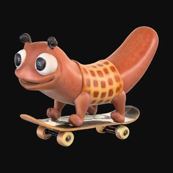 3D model for ultra realistic.a sausage riding on a skateboard . stylized