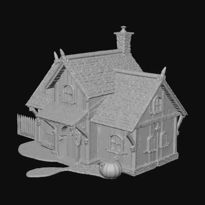 3D model for #Halloween2025#, create a stylized looking Halloween stable.detailed.dark themed.keep all meshes together for 3D-printing