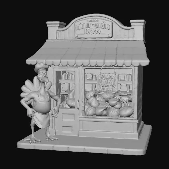 3D model for #Thanksgiving#, Turkey Butcher Shop Irony comic style,pixar colors