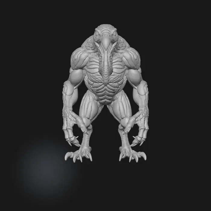 3D model for create a scary turkey monster creature, #Thanksgiving#, TTRPG Style,use lots of mussels, angry face.