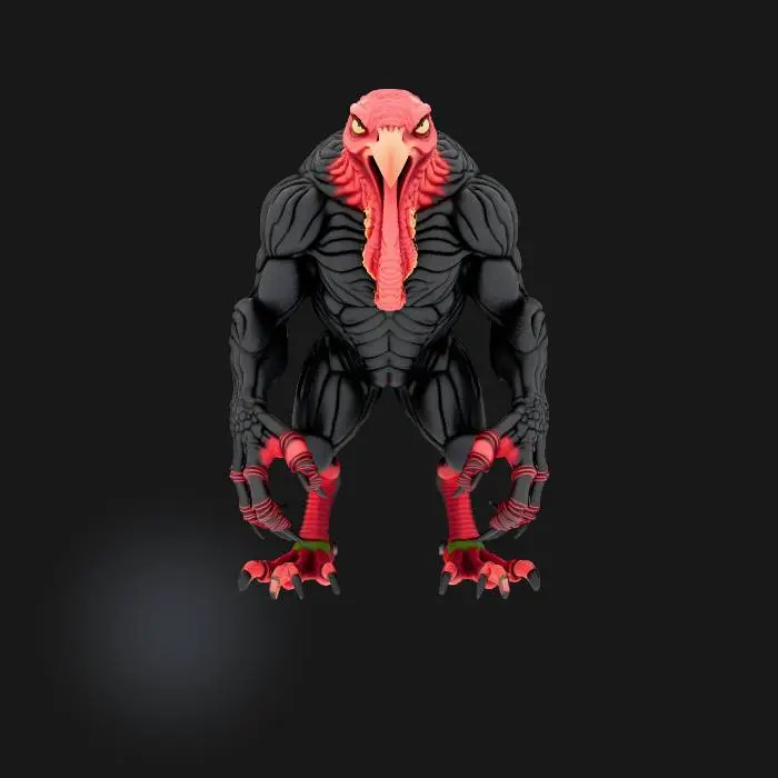 3D model for create a scary turkey monster creature, #Thanksgiving#, TTRPG Style,use lots of mussels, angry face.