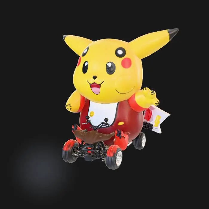 3D model for #Thanksgiving#, Day Parade, inflating Balloon ,fife storage high Pikachu , Tight with ropes to a ATV  on main street.