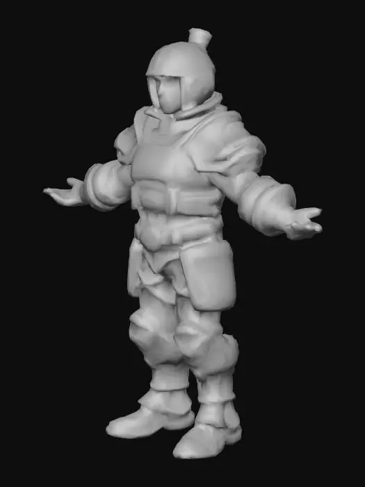 3D model for Stylized low-poly fantasy soldier,
sword and shield,
cartoon game art style,
clean silhouette for top-down RTS camera,
flat colors with soft shading,
game-ready, medium polygon count,
no realism, no high detail