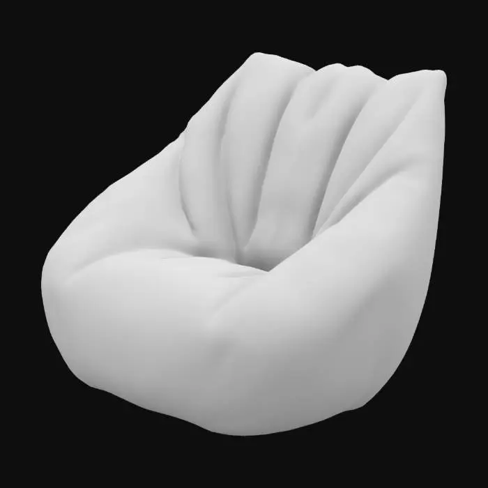 3D model for A retro style bean bag chair with intricate angular design using the colors purple and blue