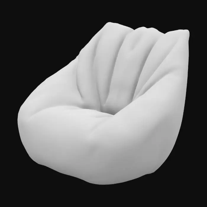 3D model for A retro style bean bag chair with intricate angular design using the colors purple and blue