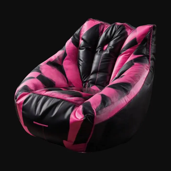 3D model for A retro style bean bag chair with intricate angular design using the colors purple and blue