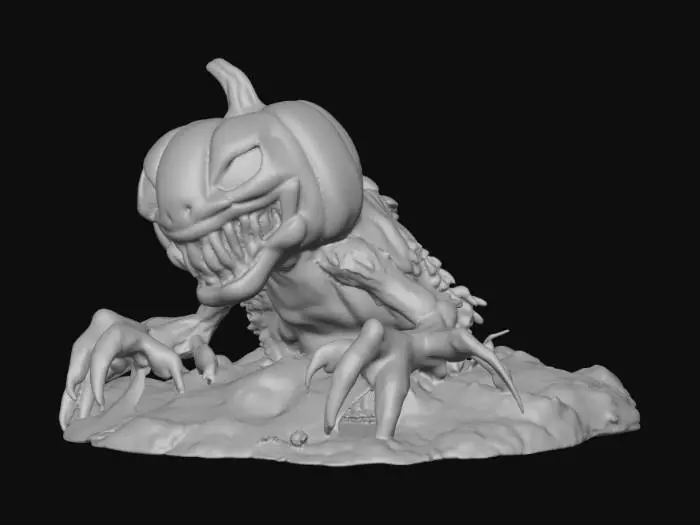 3D model for pumpkin headed beast starting to emerge from the ground