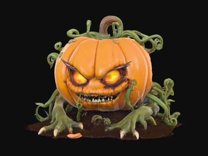 3D model for pumpkin headed beast starting to emerge from the ground