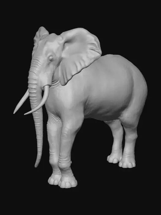 3D model for An extraordinary elephant-giraffe hybrid, boasting the robust, grey, wrinkled skin and massive, rounded ears of an elephant, but with an impossibly elongated, slender neck like a giraffe. Its thick skin is patterned with large, irregular reddish-brown patches against a grey-tan base. It possesses a short, powerful trunk and sturdy, pillar-like legs ending in elephantine feet. The creature's overall structure is a fascinating blend of immense power and elegant height.