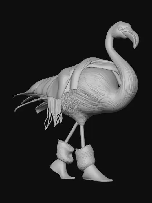3D model for Flamingo in Boots and Scarf