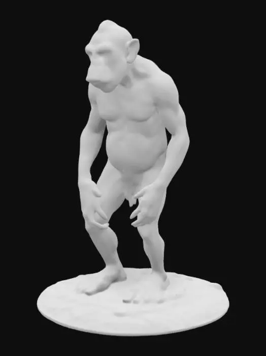3D model for a ultra detailed figure of homo erectus, detailed anatomy, ultra realistic, stands on a round, detailed textured dirt base