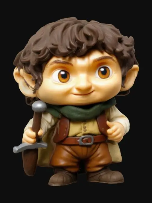 3D model for a Hobbit figure from The Lord of the rings. Bilbo baggins. Chibi art style. Highly detailed.