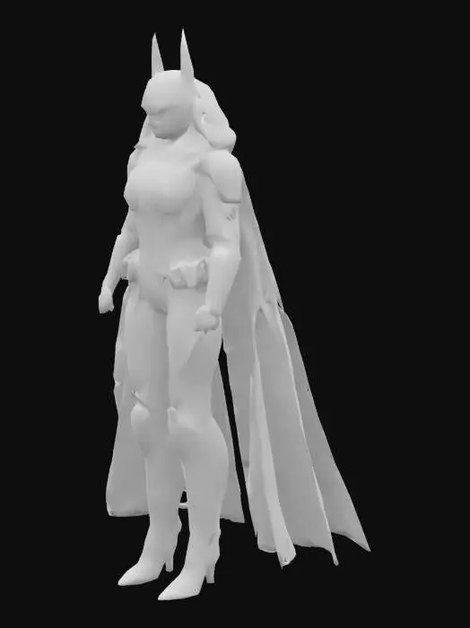 3D model for hyper-realistic Batman in a white and gold Bat-bride suit. The armor gleams under the city lights. Batman has a golden Bat-symbol across his chest. His cape and cowl are also white, giving him a more angelic, guardian-like appearance. batman as a bride