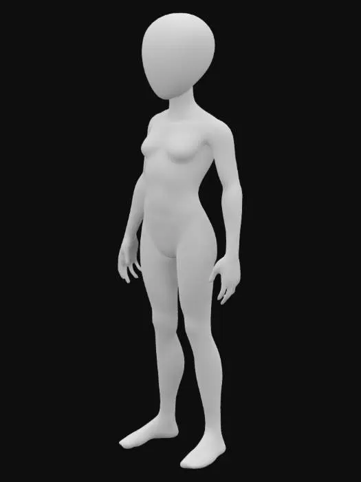 3D model for Please generate a white, faceless humanoid character. They do not have any discernable features and are not wearing any clothes, as if they are made from plastic