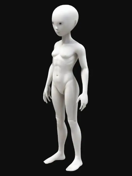 3D model for Please generate a white, faceless humanoid character. They do not have any discernable features and are not wearing any clothes, as if they are made from plastic
