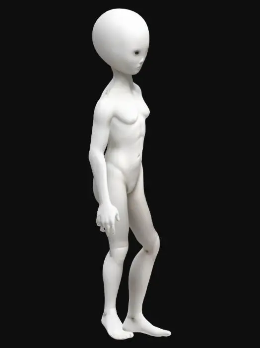 3D model for Please generate a white, faceless humanoid character. They do not have any discernable features and are not wearing any clothes, as if they are made from plastic