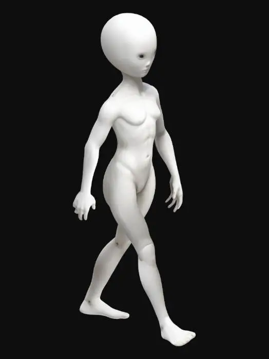 3D model for Please generate a white, faceless humanoid character. They do not have any discernable features and are not wearing any clothes, as if they are made from plastic